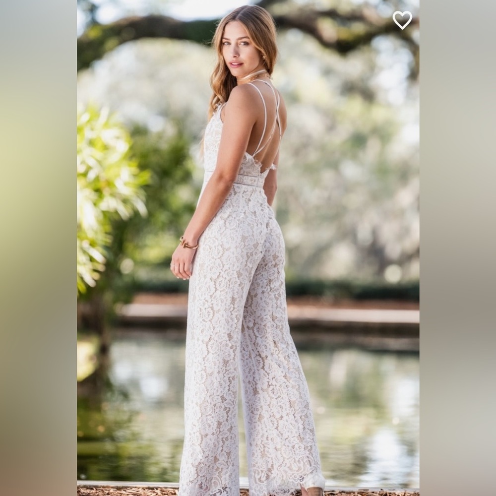 NWT Altar’d State Gabbie Lace Jumpsuit Small White